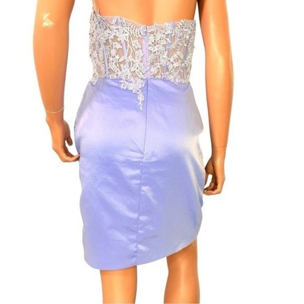 Y2K Satin Corset Mini Dress Sz.4-6 Fairy Mesh Lace Rhinestone Wimsigoth 90s - Picture 9 of 15